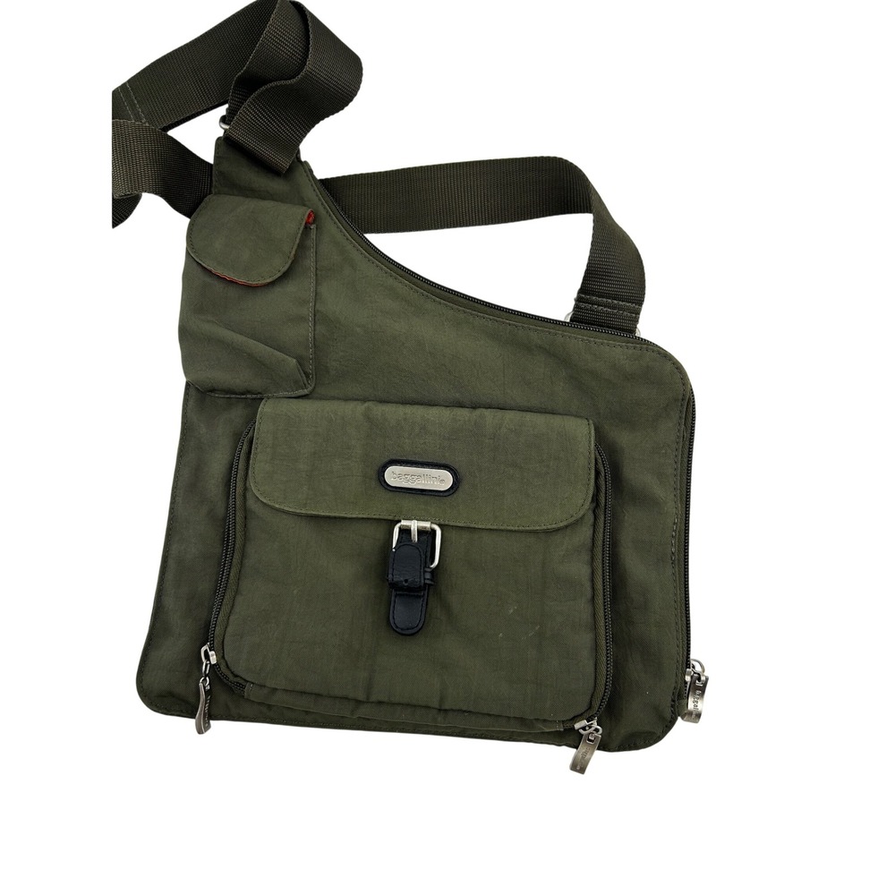 Baggallini Olive Green Nylon Crossbody Travel Bagโ Orange Lining Multi-Pocket